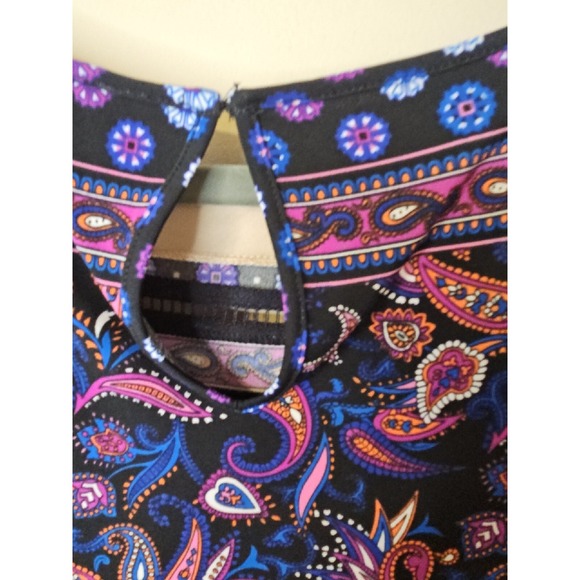 Adrianna Papell Dress Women S Purple Pink Black Print Shift Crochet Designer - Picture 13 of 16